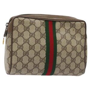 GUCCI GG Supreme Web Sherry Line Clutch Bag PVC Beige